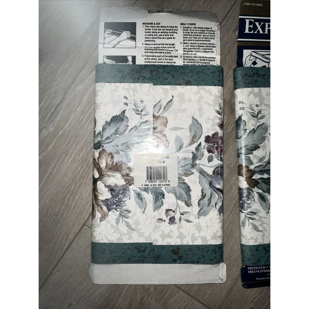 Vintage‎ Qty 4 Expressions Wallpaper Border Floral Green Trim Pre-pasted Sealed